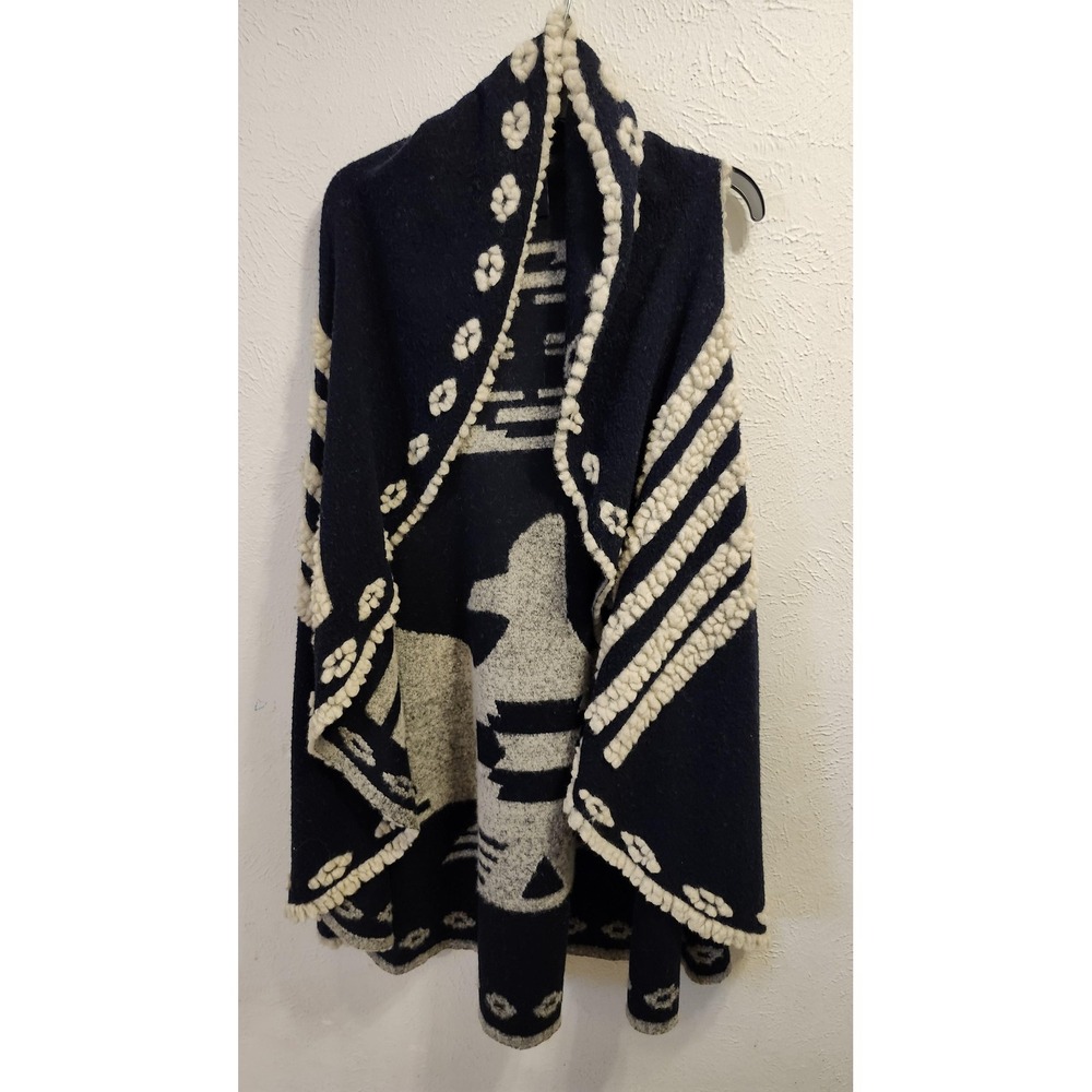 Ryan Michael Poncho‎ Cape Womens One Size Navy Made in Italy Thunderbird